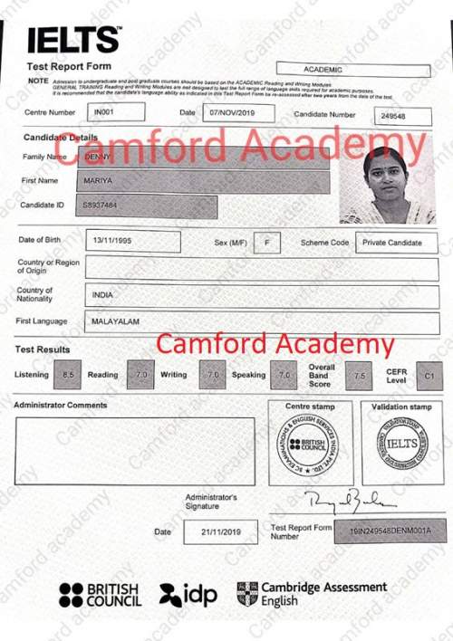 Best IELTS Training Centre in India; Maria Denny bags in 7.5 band score in IELTS Academic module.